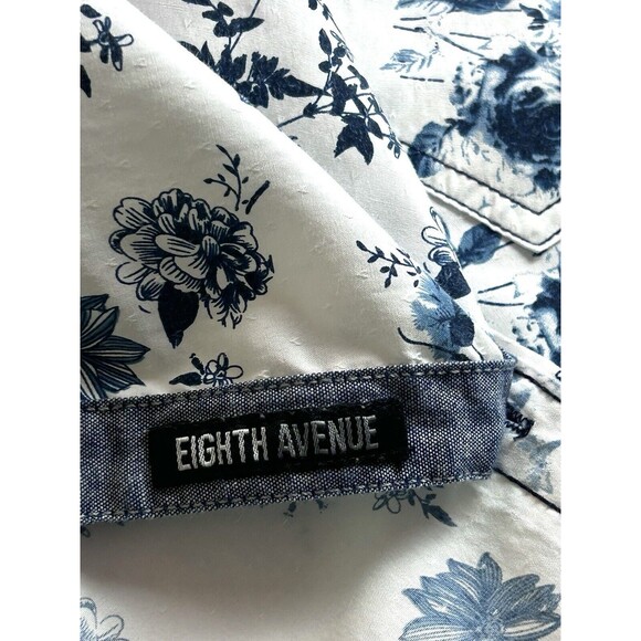 Eighth Avenue Mens White Small Blue Floral Long Sleeve Button Down - Picture 12 of 13